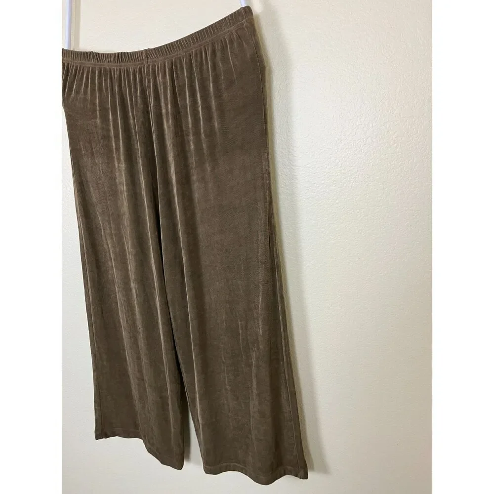 FLAX Women Size M Slinky Wide Leg Ankle Cropped Pull On Pants Casaul Minimalist